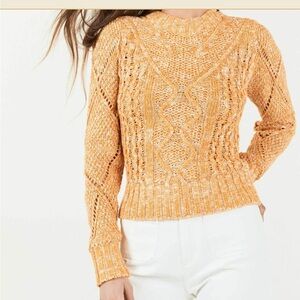 Faherty Samson Sweater Women S Yellow Marl Shoulder Button Chunky Cable Knit